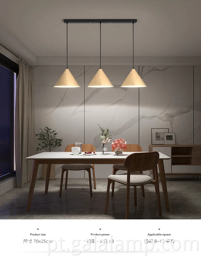 Luz pendente nórdica vintage com acabamento de grão de madeira